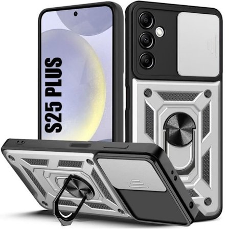 Fodral för Samsung Galaxy S25 Plus (Galaxy S25+) Silver - Stötsäker styv ryggringstöd Förstärkt kant