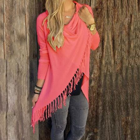 Dame Stripes Poncho Fall kvaster Slash Shawl Home Fringe Sweater watermelon red XL