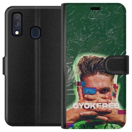 Yhteensopiva Lompakkokotelo Samsung Galaxy A40 Lamine Yamal Barcelonan pelipaidassa, jossa on neonvaloja ja punaisia ja sinisiä salamoita dramaattises