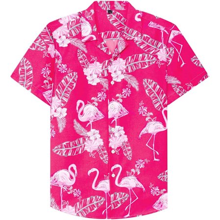 Herre Hawaiiskjorte og shorts sett Regular Fit kortarmet casual funky strand flamingo skjorte sett M