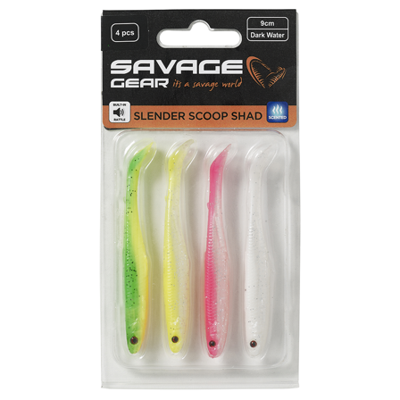 Savage Gear Slender Scoop Shad Dark Water Mix 4-pack