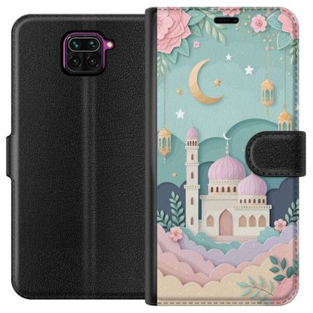 Kompatibel Tegnebogsetui til Xiaomi Redmi Note 9 Håndtegnet rejseinspireret mønster med verdenskort, fly, hjerter og vintage eventyrstema