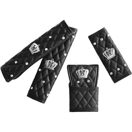 Rhinestone Queen sikkerhedssele pude - Læder krystal håndbremse cover - Bling Tiara gear krone skifter cover til piger damer eller damer (4 stk)