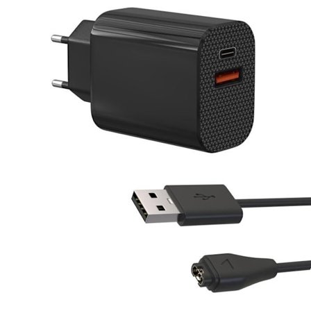 Oplader 12W + Kabel Kompatibel med Garmin Fenix 8 E 7 7S 7X 6 5 Forerunner 965 955 265 255 55 Vivoactive 5 Phonillico