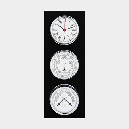 Estación meteorológica Autonautic Atlantic 95 EGC, 350 x 130 mm, con reloj náutico, barómetro e higrómetro / termómetro, Ø70/95 mm, madera negra con 