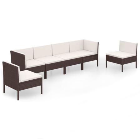 Vidaxl Loungegrupp För Trädgården Med Dynor 6 Delar Konstrotting Brun