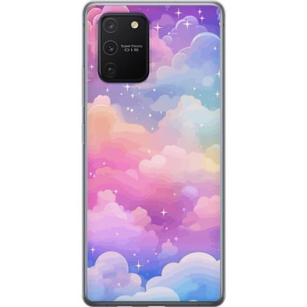 Kompatibelt Mobildeksel til Samsung Galaxy S10 Lite Søt enhjørning med regnbuefarget hår mot en stjernebelagt pastellbakgrunn i kawaii-stil