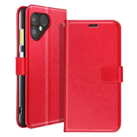 Lompakkokotelo - MAYAXESS - Fairphone 6 - Tekonahka Punainen - Irrotettava Rannekkeet - Video Tuki