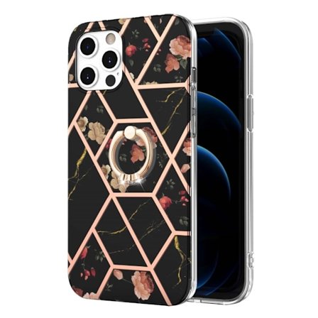 Marble design iPhone 12 Pro Max cover - Sorte Blomster