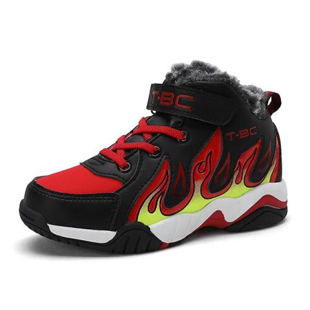 Barnens skor vinter plus sammet varma pojkar flickor sportskor Fr638 BlackRed EU 39