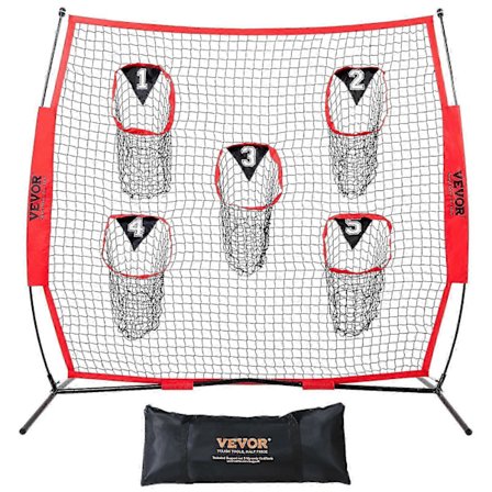 6 x 6 fot Fotbollstränare Kastnät, Träningskast Målövningsnät med 5 Målfickor, Knutfri Nät Inkluderar Bågram