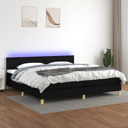 Maison Exclusive - Sengebund med lameller og madras samt LED Sort 200x200 cm Stof