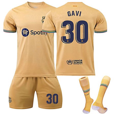 Barca 22-23 Bortetrøye GAVI Nr 30 Fotballdraktsett