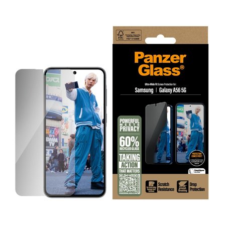 PanzerGlass Galaxy A56 5G Privacy skjermbeskytter Herdet glass, Ultra wide fit, hindrer innsyn