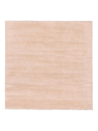 Plain (Single Colored) Large Handloom Fringes Rug - Light Pink 250X250 Wool, In Modern Style