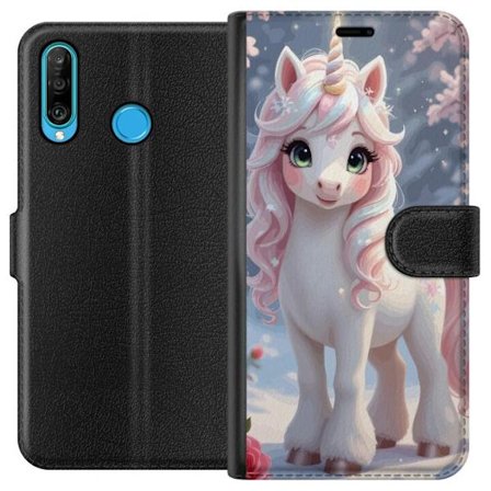 Kompatibelt Lommeboketui til Huawei P30 lite Minimalistisk glitchtypografi med teksten cute but psycho i neonlignende fargeeffekt