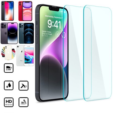2 stk. skærmbeskyttelse til iPhone 14/13/12/11/SE/XR/X/8/7/6 pro/mini/plus -