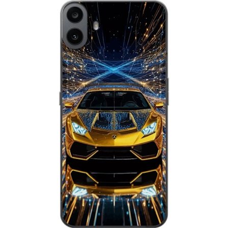 Kompatibelt Gjennomsiktig deksel til Nothing CMF Phone 1 Gyllen sportsbil illustrasjon, futuristisk luksusbil med lysbaner perfekt for eksklusive bilm