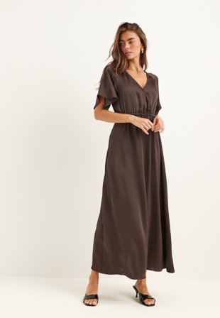 BUBBLEROOM - Satin Maxi Dress - Brown