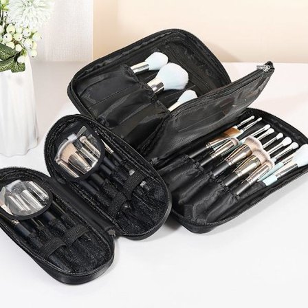 Sminkepenselveske med 16 hull, håndholdt, reiseveske for sminke, stor hette