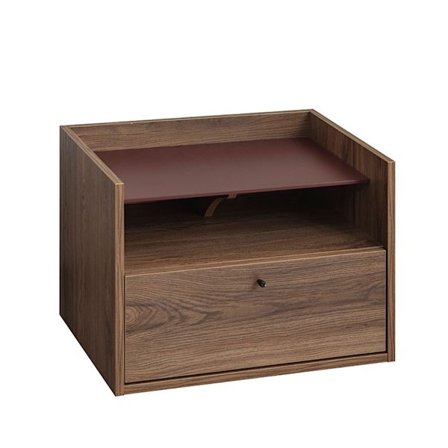 Pähkinäpuinen yöpöytä laatikolla ja hyllyllä, 64x45x45 cm