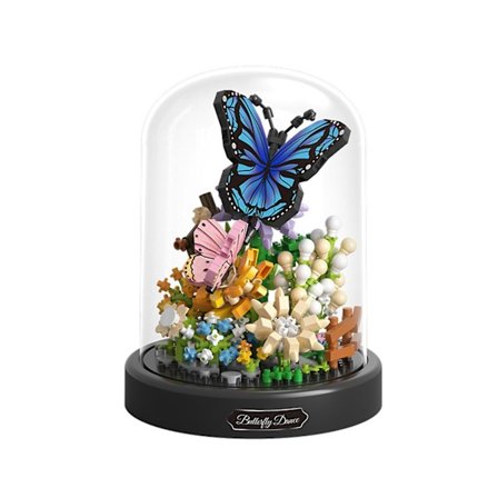 Byggstenar Fjärilar Blommor Kit med Glasdammskydd Bi Blommor Bukett Byggsten Leksak Heminredning Barn Vuxna Present