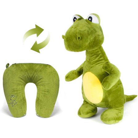 Plysj Tyrannosaurus overføring til barn Reisepute, nakkepute endres til T-rex utstoppet dyrdukke, flott myk dinosaurlekegave