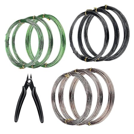 9 ruller Bonsai-tråd, trær treningstråd, med trådkutter, aluminium Bonsai treningstråd for Bonsa[DB]