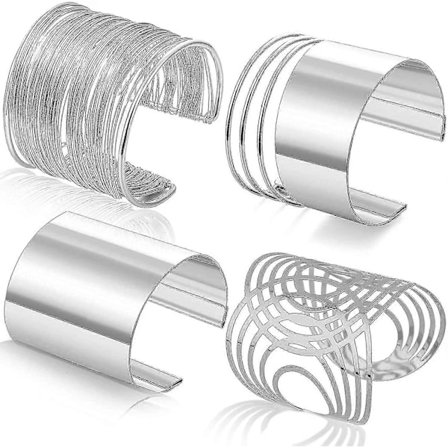 4 st Armband med Manschett för Kvinnor Öppen Bred Tråd Armband Silver