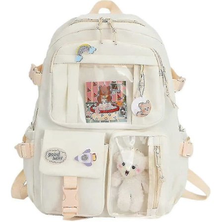 Æstetiske skoletasker med kawaii-nåle og sødt tilbehør, kawaii-rygsæk til teenagepiger