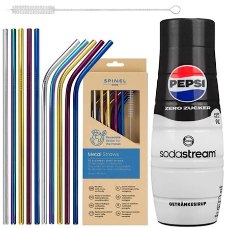 Sirop för SodaStream - Pepsi Max - 440ml - Med 10 metallrör från SpinelSoda och flaskborste
