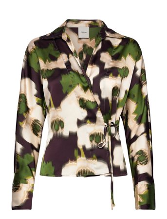 Calvin Klein | Printed Satin Ls Tie Top | L