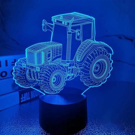 Traktor bil 3D Nattljus Ungdomsrum Dekoration 3D Illusion Lampa Sovrumsbordslampa för pojkar Barn Baby Julklapp 16 Color Black base