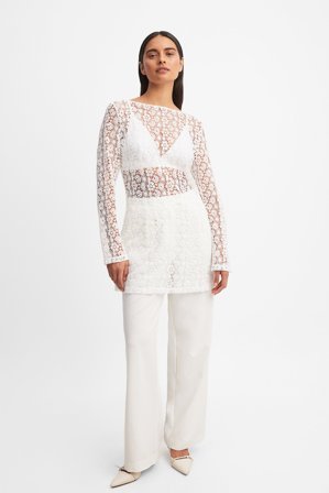 NA-KD Crochet Wide Sleeve Mini Dress - Studentklänningar - Vit - S