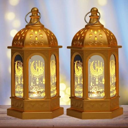 LED Eid Mubarak Lanterne, Batteridrevet Vintage Ramadan Dekoration (Guld, 2 stk) pcs – gold