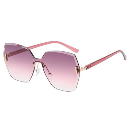 Damerimsløse Krystal Skårne Solbriller Dame UV Beskyttelse Diamant Solbriller----Guldramme Lilla Pink Blad (FMY)