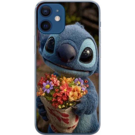 Kompatibelt Mobilskal till Apple Apple iPhone 12 mini Söt blå figur med stora ögon som håller färgglad blombukett i varm och gullig stil