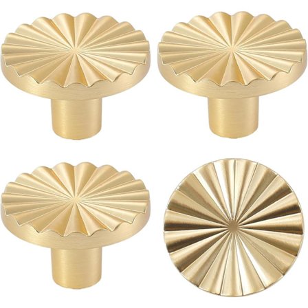 4 stk. messing dørknapper, runde skabsknopper, skabsdørhåndtag med ét hul, guld møbelknopper, messing skabshåndtag med skruer