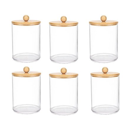 6-pack bomullsrondellförvaringslåda, medicinflaskor med bambulock, för bomullsrondell- och topsdispenser, B