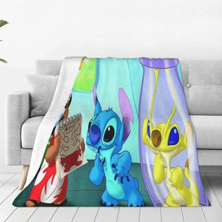 Lilo og Stitch Tæppe Kast Sengetøj Værelsesindretning Flanelltæpper Til Seng Sofa 40"X30[D]