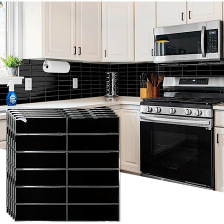 10-ark Peel and Stick Bakgrunnsfliser, 12"×12" Selvklebende Fliser, Adhesive Bakgrunnsfliser (Svart)