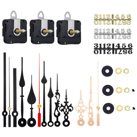 3 stk. Lange Aksel Kvarts Urværk Mekanisme Med 5 Par Visere Og Tal Kit DIY Ur Dele