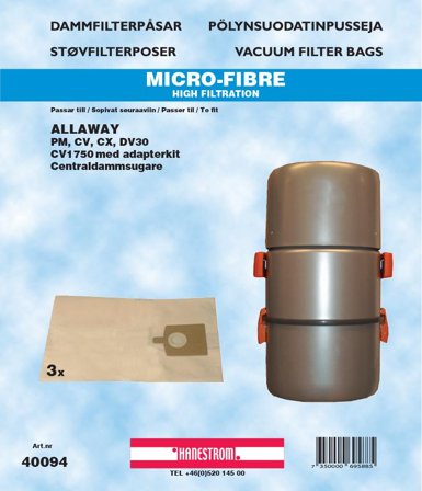 HANESTRÖM Dustbags To fit Allaway CV, CX, DV30, PM, 3P