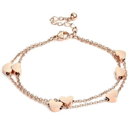 Rose Gold Hjärtarmband Lagerarmband för Kvinnor med Hjärt Pe