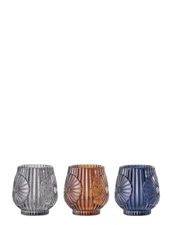 Fyrfadsstage, Multi Farvet, Glas Sæt Of 3 Patterned Bloomingville