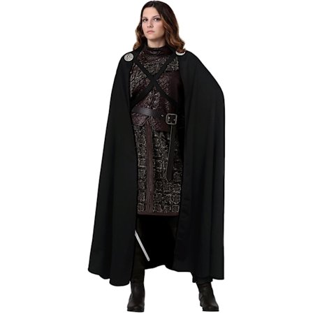 Medeltidskappa med huva med huva med vikingabrosch