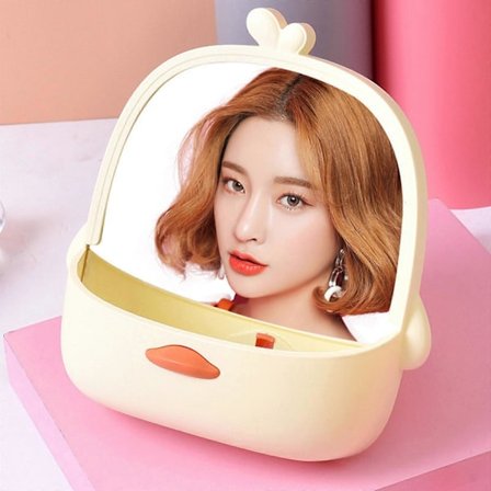 Bordmakeup Spejl Sød Skrivebords Spejl Forfængelighedsspejl Med Opbevaring Piger Skrivebord Pladsbesparende Skønhedsspejl Med Krog Makeup Spejl Til 