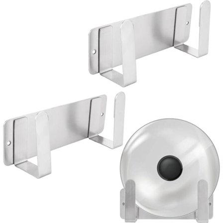 3 stk. vægmonterede grydelågsholdere til skabsdør, selvklæbende, pladsbesparende, vægmonteret opbevaring, sølv