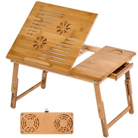 Tectake Laptopställ I Trä 55 X 35 X 26 Cm Justerbar Med 2 Usb-fl Brun