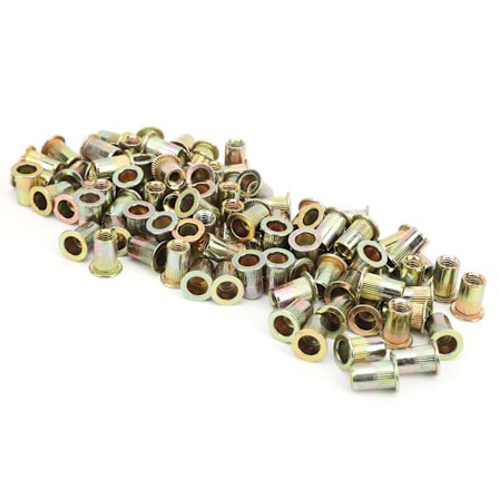 100 stk. Blindmutter Farget Sinkbelagt Flat Hode Gjenget Muttersett Maskinvaretilbehør M6